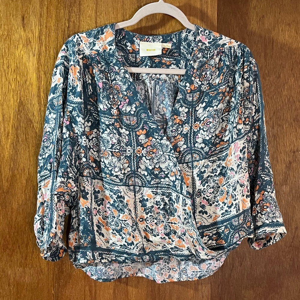 MAEVE Blue & Orange Floral Top Sz XS